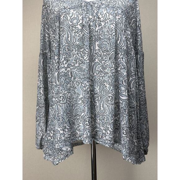 Day Trip BKE BLUE WHITE FLORAL BABYDOLL TUNIC PEASANT TOP BLOUSE Long Sleeve NWT - Picture 3 of 16
